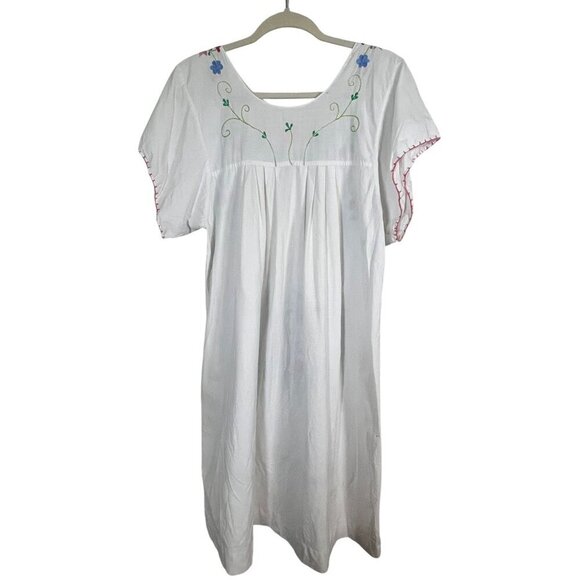 Handmade Floral Midi Dress S White Colofrul Tribal Mexican Embroidery Chic 80s - Picture 8 of 14